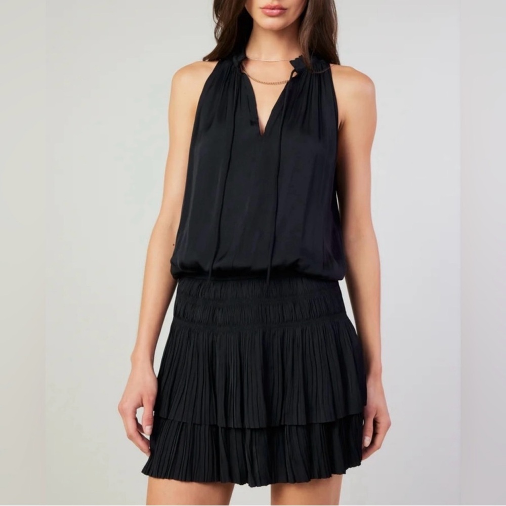 Current Air Black Halter Pleated Mini Dress